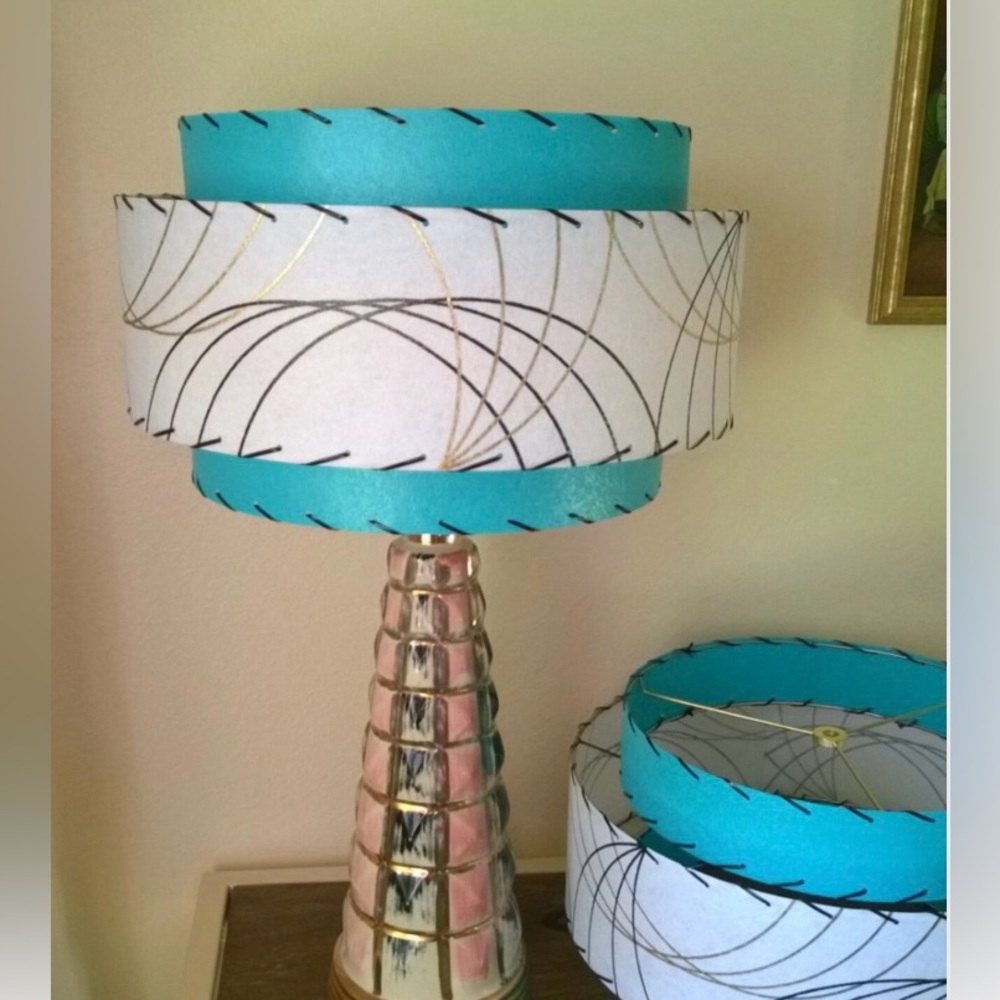 Mid Century Style 3 Tier Fiber g Lamp Shade Retro Modern 15X9 Turquoise White 3